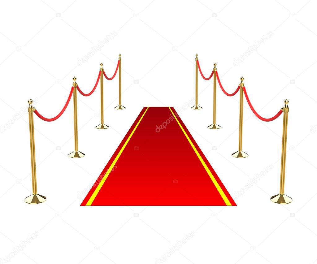 Red carpet entrance. Celebrity party entrance. Golden barriers. VIP event, luxury celebration. Grand opening. 3D illustration.