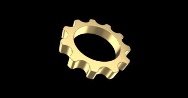 Altın dişliler siyaha döner. 4K çözünürlüğü. 3B Görüntü.