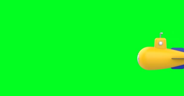 Yellow Submarine Moves Green Chroma Key Resolution Illustration — Stock Video