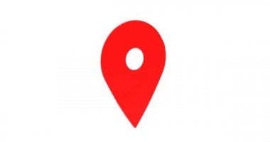 Lokasyon pin animasyonu. Konum sembolü. Kırmızı navigatör kontrol ediliyor. 4K çözünürlüğü. 3B Görüntü.