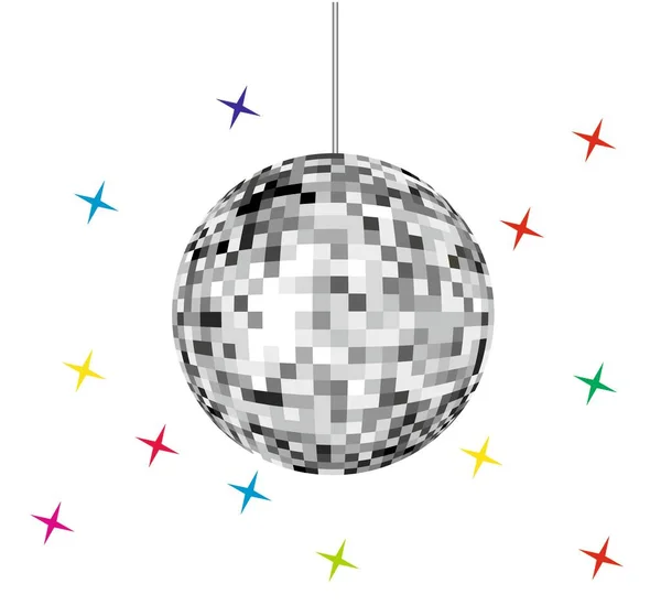 Disco ball. Large mirror ball with multi-colored reflections isolated on a white background. Mirror glitter disco ball.
