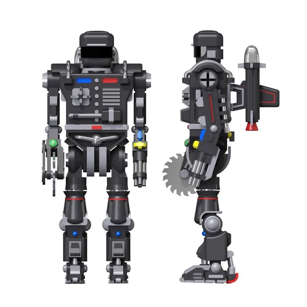 Robô Batalha Azul Vista Frontal Conceito Robô Combate Robô Mísseis — Fotografia de Stock