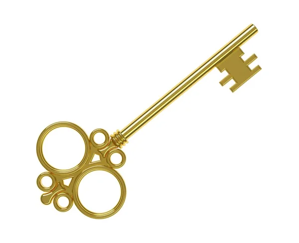 Золотой Ключ Золотой Винтажный Ключ Изолирован Белом Фоне Иллюстрация — стоковое фото