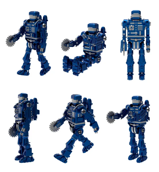 Conjunto Robô Azul Conceito Robô Combate Robô Mísseis Ilustração — Fotografia de Stock