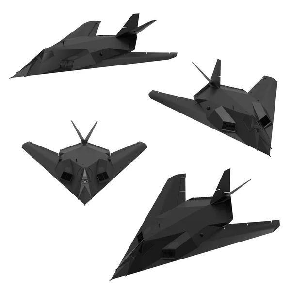 Zestaw Niewidzialnych Samolotów Wojskowych Czarny Samolot 117 Wojskowe Samoloty Stealth — Zdjęcie stockowe