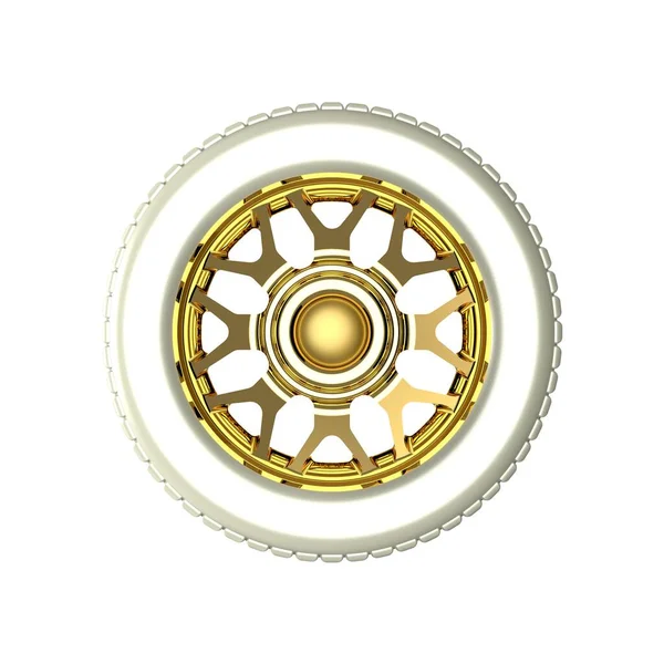 Gyllene Hjul Med Däck Gyllene Bilhjul Guldskiva Illustration — Stockfoto