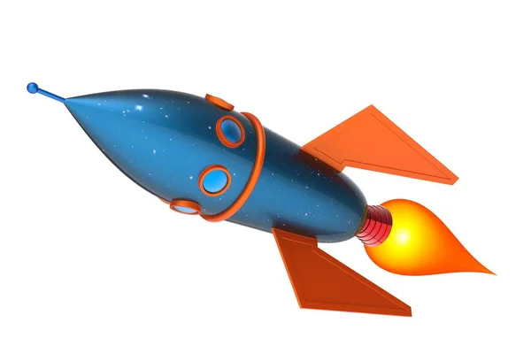 Rocket Space Ship Isolated White Background Cartoon Rocket Rocket Flying — Stock Photo, Image