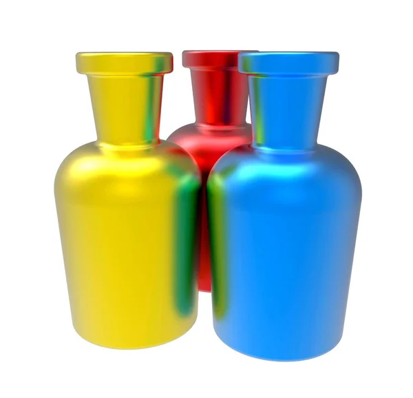 Three Colored Bottles Vial Bottle Acid Vials Bottles Drugs Illustration — Stock Photo, Image