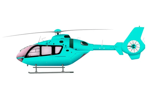 Turquoise Helicopter Helicopter Flying White Background Illustration — Stock Photo, Image