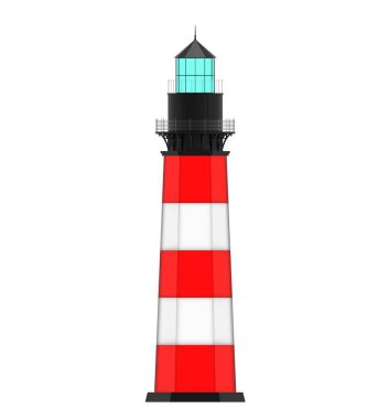 Deniz feneri. Liman feneri simgesi. Gerçekçi kırmızı deniz feneri binası. 3d illüstrasyon.