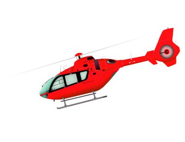Turkuaz helikopter. Beyaz arka planda uçan bir helikopter. 3d illüstrasyon.