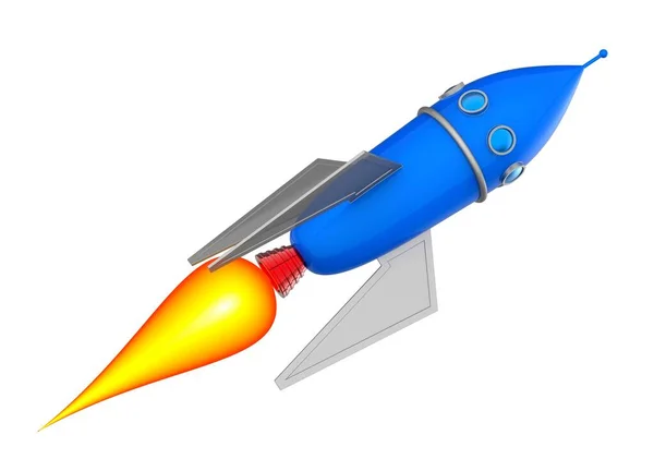 Ракетний Космічний Корабель Ізольований Білому Тлі Мультяшна Ракета Ракета Пролітає — стокове фото