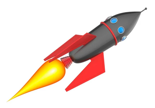 Raket Rymdskepp Isolerad Vit Bakgrund Tecknad Raket Raket Flyger Genom — Stockfoto