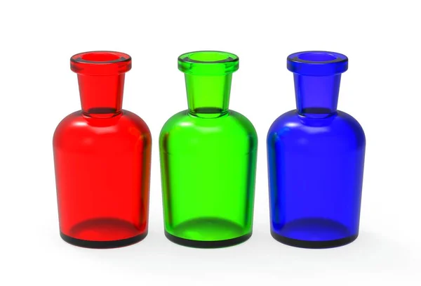 Frasco Garrafa Frascos Ácido Três Garrafas Coloridas Garrafas Para Drogas — Fotografia de Stock