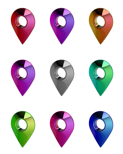 Farbige Stecknadeln Standortsymbol Navigator Pin Prüfung Lageplan Symbole Illustration — Stockfoto