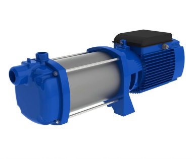 Su pompası beyaz arka planda izole edilmiş. Sıvı pompası. Endüstriyel pompa 3B illüstrasyon.