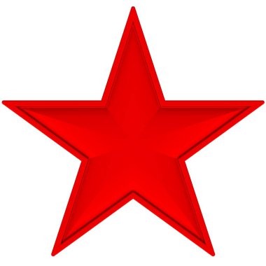 Beyaz arkaplanda 3 boyutlu kırmızı yıldız izole edildi. Noel yıldızı. Üç boyutlu kırmızı yıldız. Kırmızı yıldız ikonu. 3B illüstrasyon.