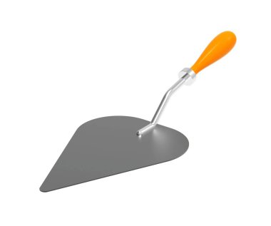 Havan topunu beyaz arka planda salla. İnşaat ve dairesel mala. Simge malası. Sarı saplı bir Spatula. 3d illüstrasyon.