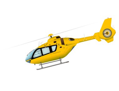 Turkuaz helikopter. Beyaz arka planda uçan bir helikopter. 3d illüstrasyon.