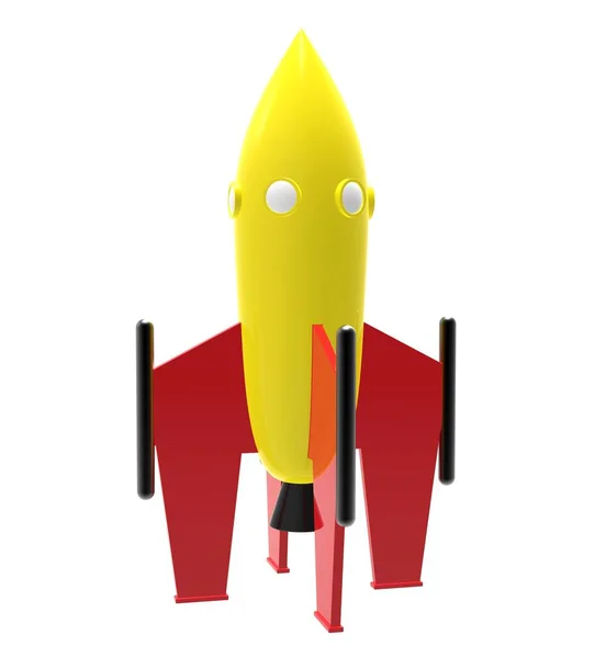 Raketruimteschip Geïsoleerd Witte Achtergrond Cartoon Raket Raket Vliegt Door Ruimte — Stockfoto