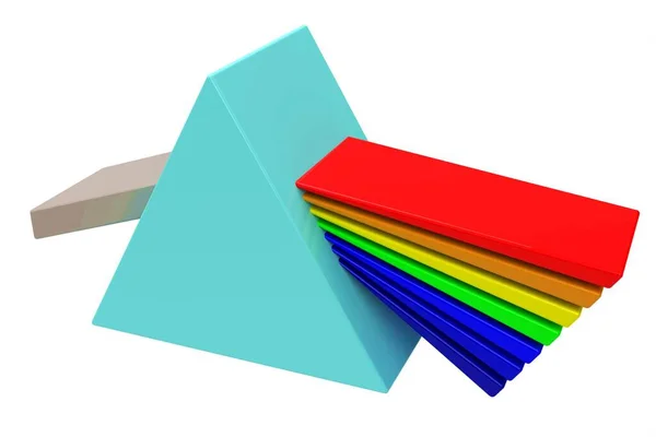光通过棱镜分离成光谱 光学物理学 光色散 彩虹光谱和光学效果 物理光学射线折射 金字塔棱镜反射 3D说明 — 图库照片