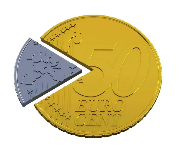 50ユーロセント 金貨だ ヨーロッパの金貨だ ユーロセント 欧州連合を脱退 3Dイラスト — ストック写真