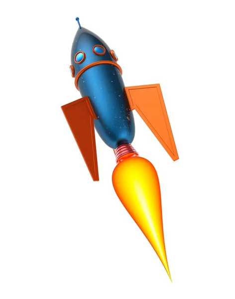 Raket Rymdskepp Isolerad Vit Bakgrund Tecknad Raket Raket Flyger Genom — Stockfoto