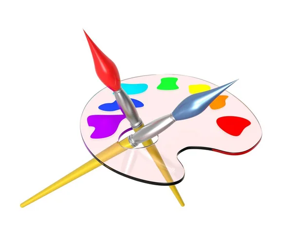 Malerpalette Und Zwei Pinsel Künstler Palette Mit Farben Farbiges Symbol — Stockfoto