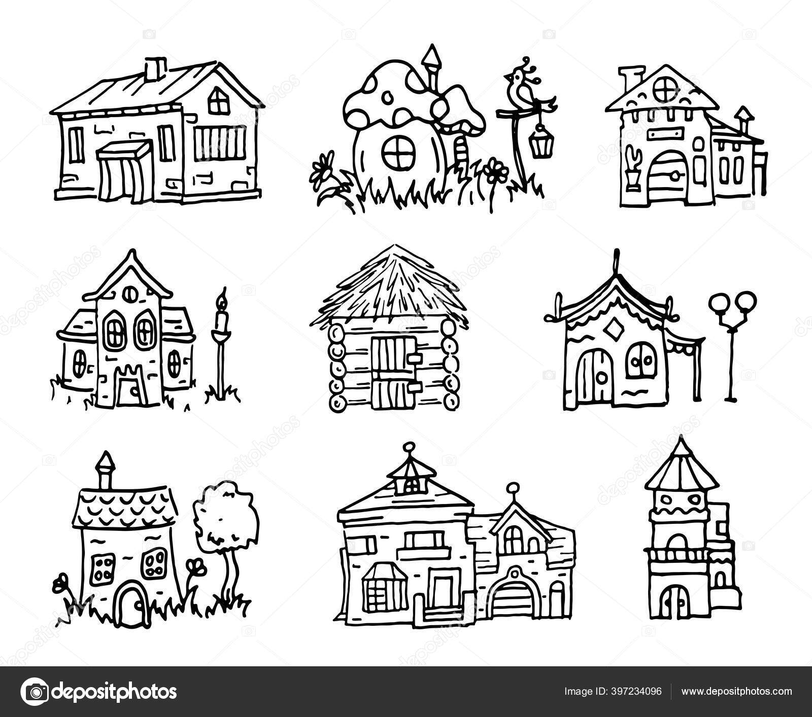 Cartoon Houses Set Black Outline Buildings Collection Magic House Wooden Stock Vector Image by ©Nextgen66666 #397234096 Cartoon Houses Set Black Outline Buildings Collection Magic House Wooden Stock Vector Image by ©Nextgen66666 #397234096