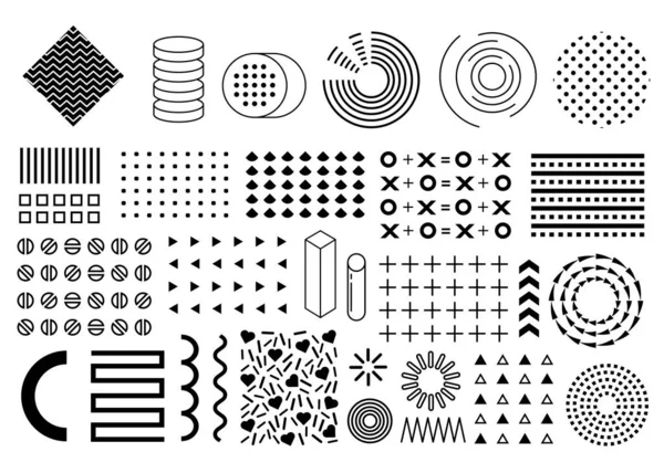 Ensemble Memphis Vectoriels Collection Éléments Design Plat Cercles Flèches Triangles — Image vectorielle