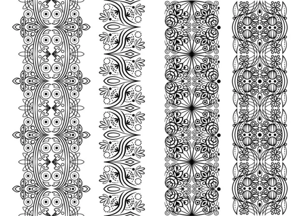 Çiçek Elementli Vektörsüz Desen Siyah Desen Seti Biçimlendirilmiş Dantel Simetrik — Stok Vektör