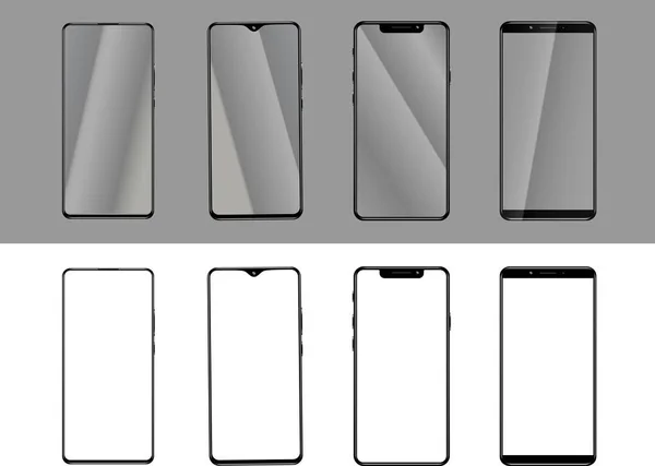 Móvil Maqueta Teléfono Colección Diferentes Teléfonos Inteligentes Aislados Sobre Fondo — Vector de stock