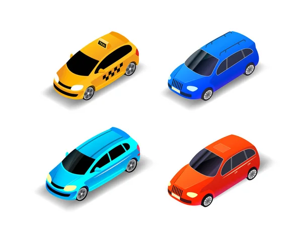 Ilustración Isométrica Los Coches Del Vector Diversos Coches Aislados Fondo — Vector de stock