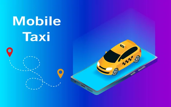 Изометрическая Векторная Мобильная Иллюстрация Приложение Смартфона Такси Такси Смартфоне Приложение — стоковый вектор