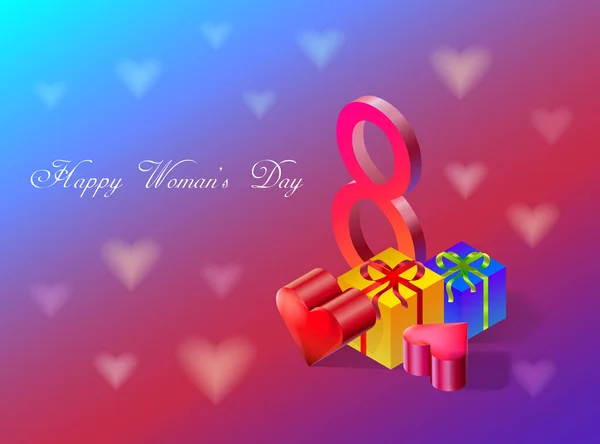 Mutlu Kadınlar Günü Mart Vektör Illüstrasyonu Izometrik Vektör Illüstrasyonu Mart — Stok Vektör