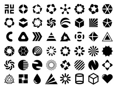 Logo tasarımınız için vektör siyah düz tasarım elementleri. Eşsiz etiket, işaret, sembol kimlik tasarımı için düzenlenebilir tek renkli geometrik şekiller.