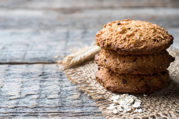 Oatmeal Cereal Cookies Napkin Burlap Wood Table — Stock Photo, Image