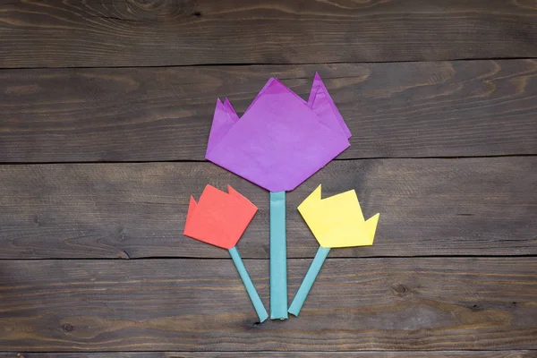 Kinder Basteln Origami Blumen Aus Papier Auf Einem Dunklen