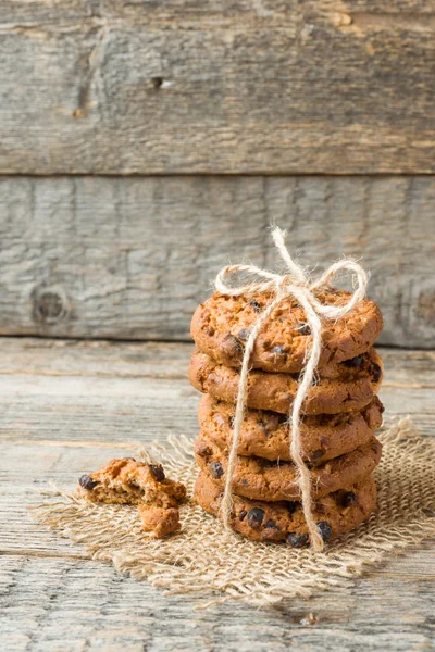 Homemade Cookies Chocolate Thread Tied Wooden Table — Stock Photo, Image