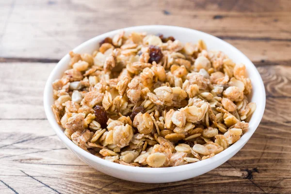 Café Manhã Saudável Caseiro Cozido Muesli Uma Mesa Madeira — Fotografia de Stock