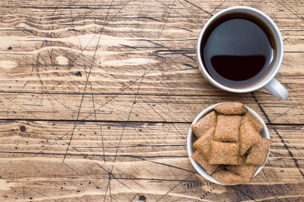 Tazza Cracker Caffè Biscotti Tavolo Legno — Foto Stock