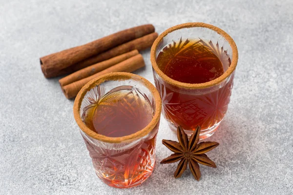 Cidre Vin Chaud Petites Piles Avec Cannelle Anis Concept Bar — Photo