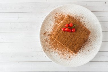 Leziz Tiramisu pasta taze kırmızı kuş üzümü çilek ile