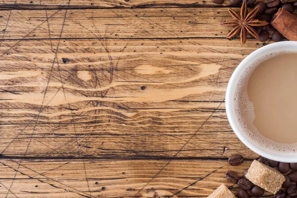 Taza Café Azúcar Morena Canela Con Anís Sobre Fondo Madera — Foto de Stock