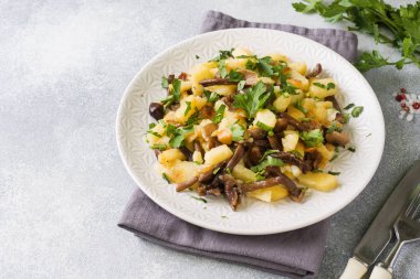 Kızarmış patates mantar ve taze otlar kopya alanı