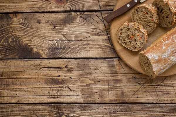 Fresh Bread Sunflower Seeds Sesame Seeds Flax Cut Pieces Cutting — Stock Photo, Image