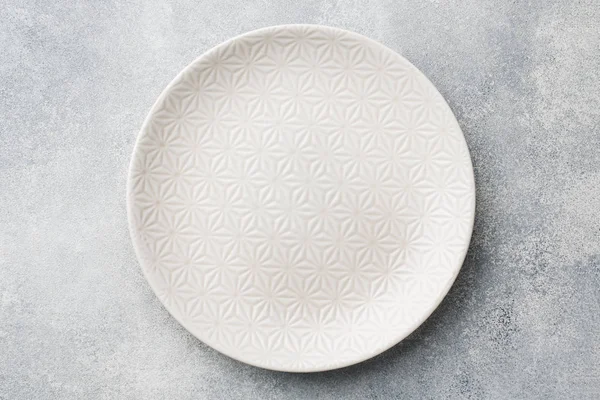 Empty Plate Cement Background Top View Copy Space — Stock Photo, Image