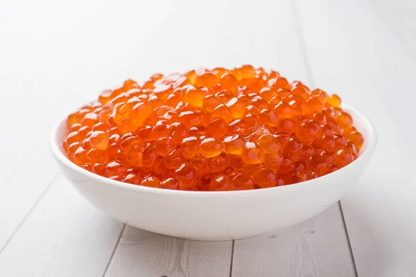 Red Salmon Caviar Plate White Table — Stock Photo, Image