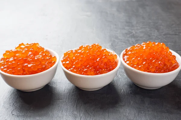 Red Salmon Caviar Plate Dark Table — Stock Photo, Image