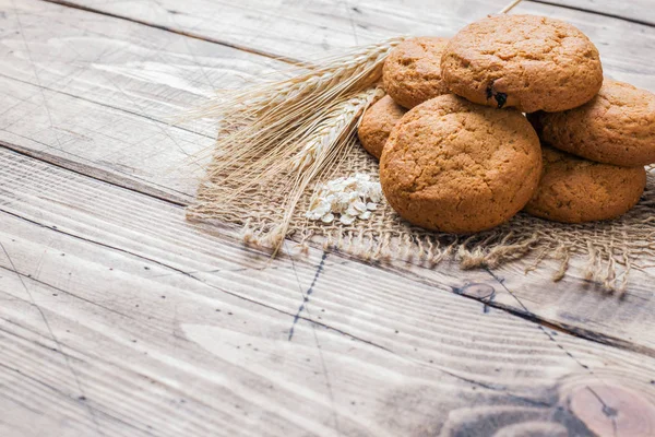 Natural Oatmeal Cookies Wooden Background Rustic Style Copy Space — Stock Photo, Image